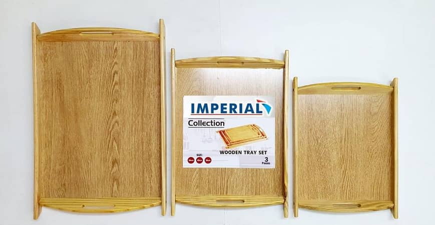 Wooden Serving Tray with handles set of 3 Light Excellent Quality