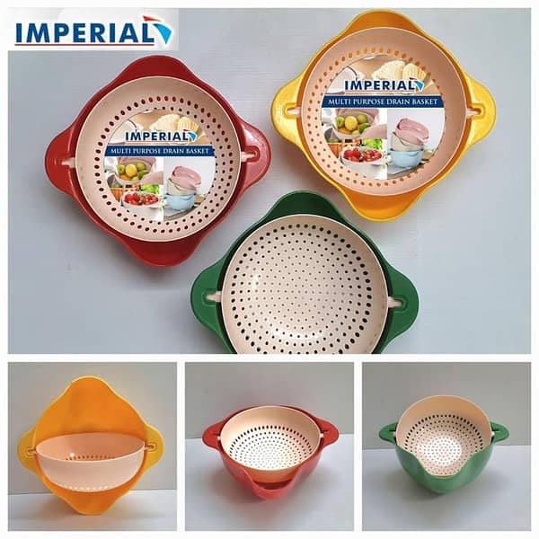 Multipurpose drainer basket Double layer colander strainer, strainer bowl Kitchen accessories draining basket with bowl, storage basket rotating basket, washing basket, kitchen organizer Plastic baskets