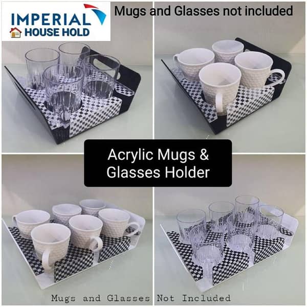 Serving Tray Acrylic Drink Glass Coffee Cup Tea Mug Plate Holder With 6/4 Holes glass and mug not included