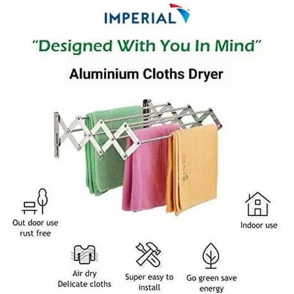 Aluminium Wall-Mounted Clothes Drying Stand with Foldable Rack, 3 ft