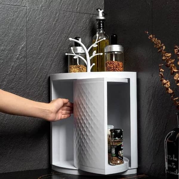 Multifunction Corner Locker Storage Rack: Rotating Triangle Shelf for Bathroom and Kitchen