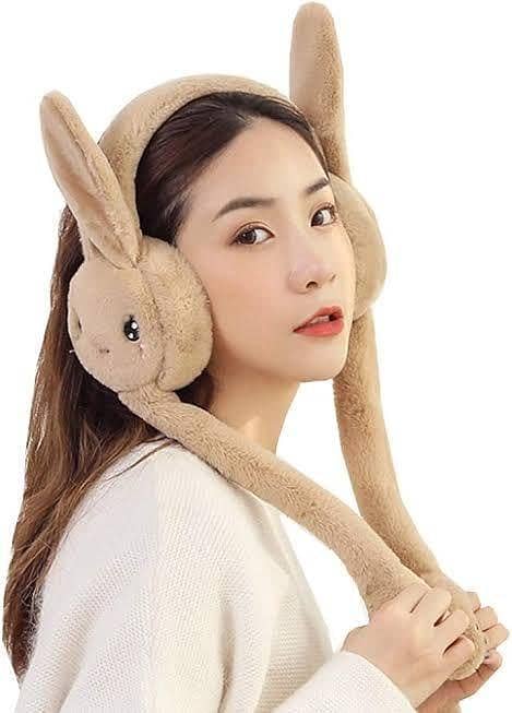 LED Light Up Jumping Bunny Ear Muffs Cap for Kids and Adults