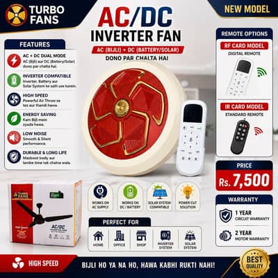 AC/DC inverter fan/remote control/ battery/solar compatible