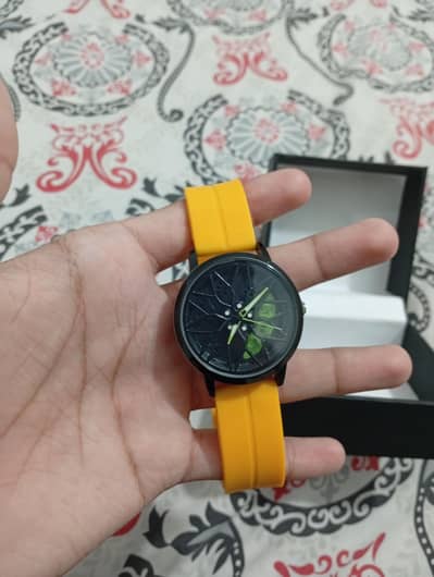 car Wheel Watch with yellow strap