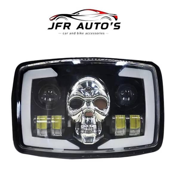 JFR AUTOS RGB Skull Headlight Panel and Side Indicators Set - Custom Modification Kit for Motorcycles and Choppers with Multi-Color Double Signal Lights