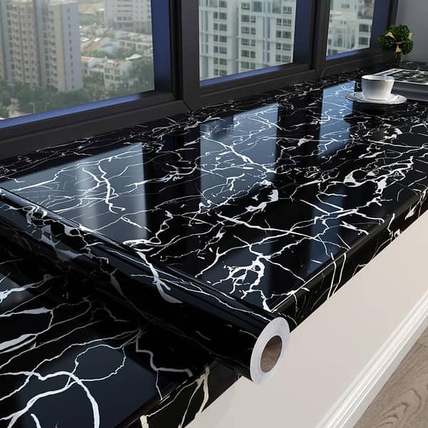 30x48 Inch Black Faux Marble Oil-Resistant Sticker - Waterproof, Heat-Resistant Peel & Stick Wallpaper for Kitchen Counters, Cabinets & Furniture