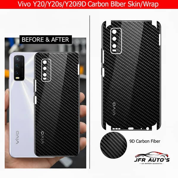 JFR AUTOS Vivo Y20/Y20s/Y20i 9D Carbon Fiber Skin Wrap – Mobile Back Sticker for Scratch Protection & Easy Installation