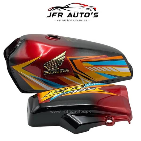 JFR AUTOS A+ Dual Shade Fuel Tank and Side Cover Set for Honda CG 125 (2026 Model) in High-Gloss Red and Black