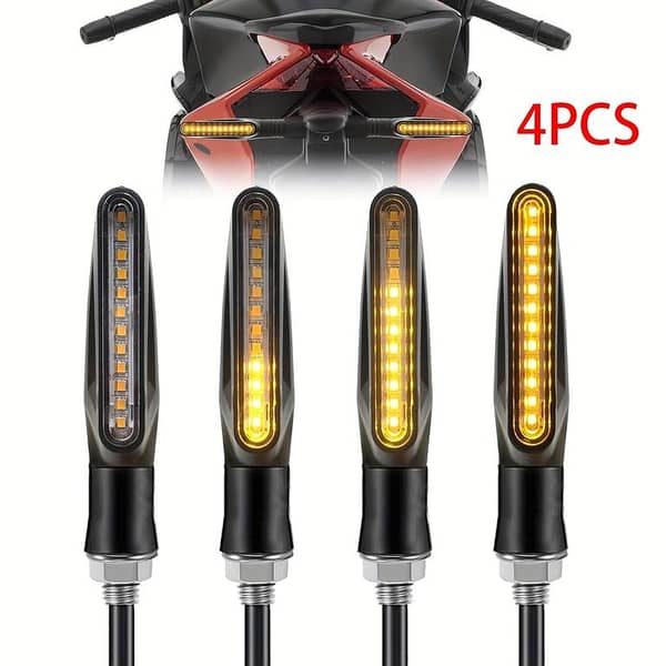JFR AUTOS Motorcycle LED Turn Signal Lights - Yellow Flowing Indicators and Tail Stop Blinker Lamps, Universal Fit, No Battery Required, Available in 2 or 4 pcs
