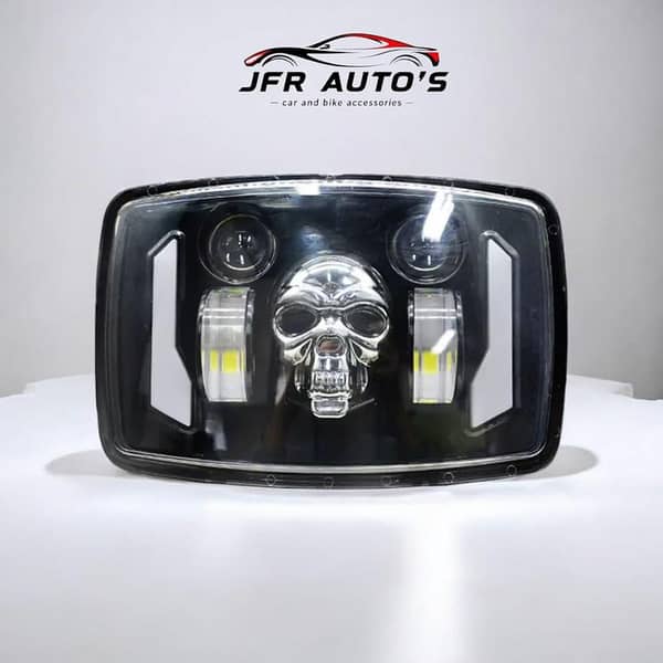 JFR AUTOS RGB Skull Headlight and Side Indicators Set - Multi-Color Double Signal Lights for Motorcycle and Chopper Customization