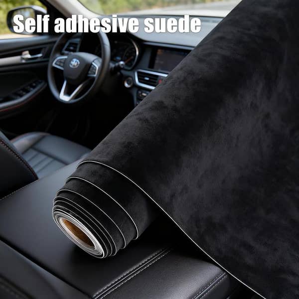 JFR AUTOS 30x60cm Self-Adhesive Black Faux Sheepskin Roll for Car Interiors, Furniture, Walls, and DIY Crafts