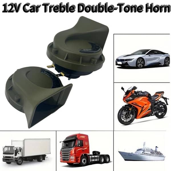JFR AUTO 2PCS 12V Snail Horn Set - 120dB Electric Dual-Tone Horns for Cars, Trucks, SUVs & Motorcycles