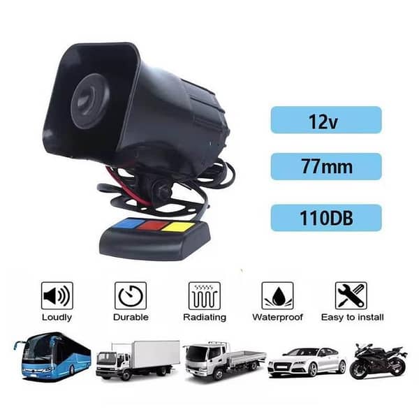 HOOTER HORN SIREN with 3 Sounds – 12V Loud Horn for Bikes & Cars | JFR Sticker Zone