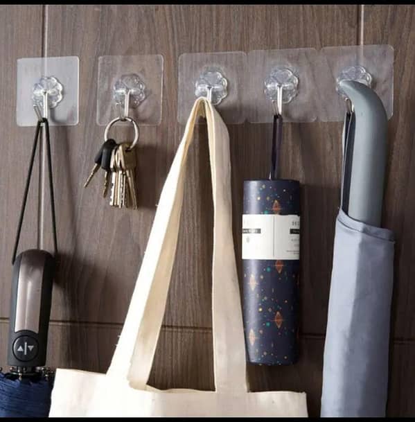 Strong Adhesive Wall Hooks – Transparent Waterproof Heavy Duty Hangers for Keys, Bags, Kitchen & Bathroom