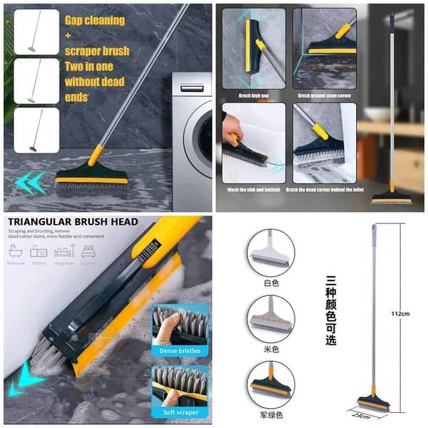 2 in 1 Floor Cleaning Brush with Long Handle Wiper Mop | Bathroom Tile Scrubber & Floor Wiper