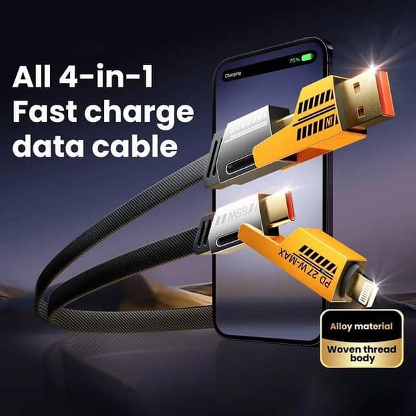 4 in 1 Extreme Fast Charging Data Cable | Multi USB Charger Cable with Type-C, iPhone, Micro USB