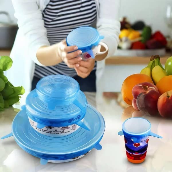 6 Pcs Silicone Stretchable Lids Set | Reusable Food Covers for Bowls, Jars and Containers