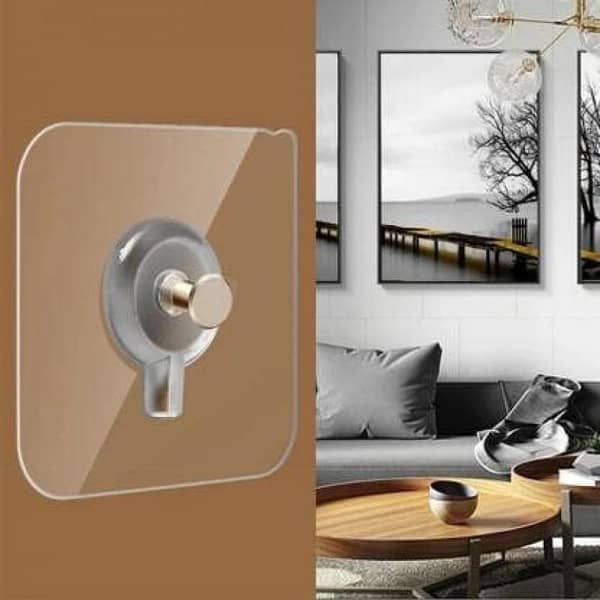 Adhesive Screw Sticker Wall Hooks Pack of 10 – Strong Self Adhesive Transparent Hooks for Home & Kitchen Use