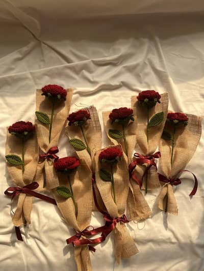 Handmade Crochet Flower Bouquet Sunflower Rose Gift card Multan