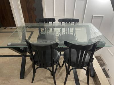 6 Seater Glass Dining Table with Chairs – Black | Excellent Condition