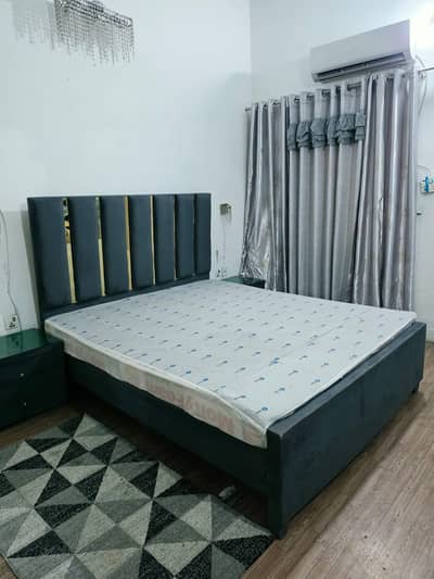Queen Size Double Bed with two side tables for Sale | Stylish Grey Bed
