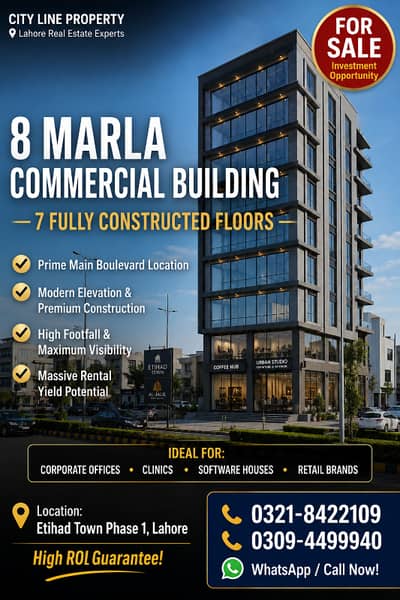 8 Marla 7-Floor Commercial Building for Sale in Etihad Town Phase 1 | High ROI Investment | City Line Property