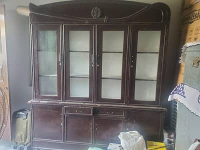 wooden showcase bartan wali almari