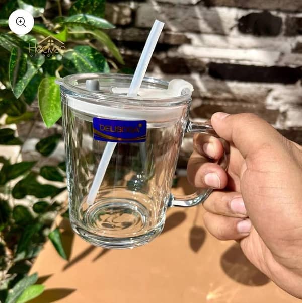 Premium Airtight Glass Mug with Straw & Lid – Perfect for Coffee, Juice, Smoothies & Cold Drinks