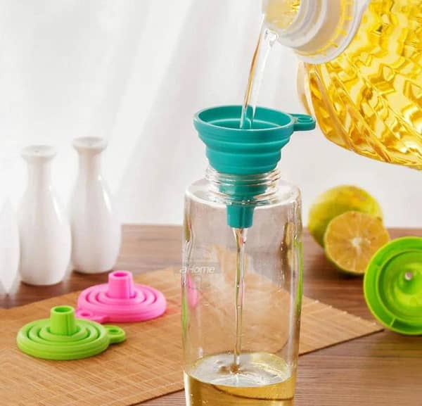 Foldable Silicone Funnel for Kitchen | Flexible Collapsible Food Grade Liquid Oil Bottle Filler