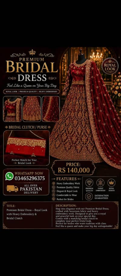 Premium Bridel Dress - Royal Red and Golden look