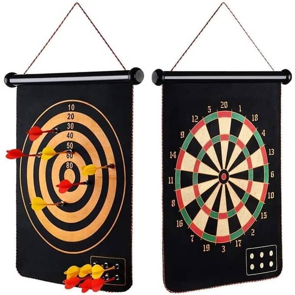 Roll up Double Sided Magnetic Dart Board for Kids and Adults with 6 pcs Safe Darts, Best Toys Gift for Age 6 7 8 9 10 11 12 Year Old Boys Girls Front Back Dart Board Black