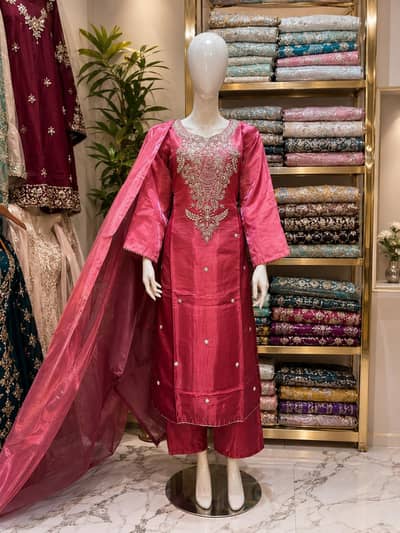 Handcrafted Pink Silk Suit