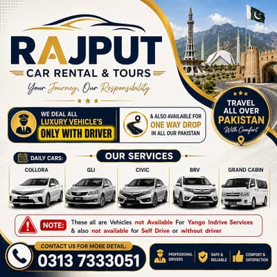 Rent A Car Rawalpindi /Car Rental/Tour & Travel /Grand Cabin/BRV/APV