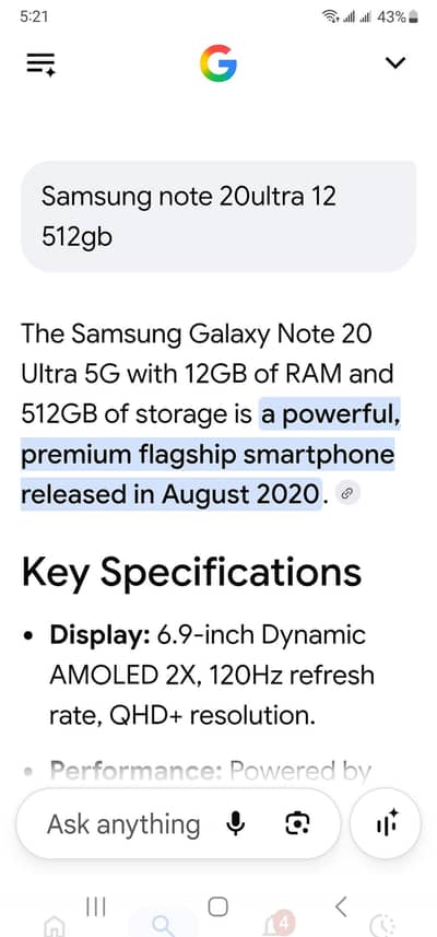Samsung Mobile Note 20 Ultra 12 512gb 5g