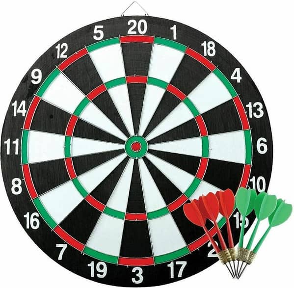 Dart Board Size 17" Dart Board For Adults Kids Double Sided Dartboard Game with 6 Darts Set (Large)