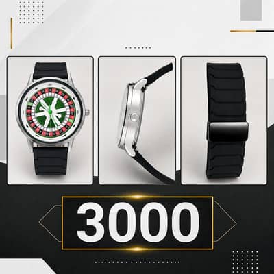 Unique Casino Roulette Dial Quartz Watch for Men-Black Silicone Strap