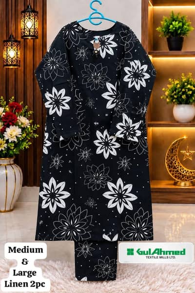 Original Gul Ahmed Stitched Linen 2PC | Hadia Emaan | Medium & Large