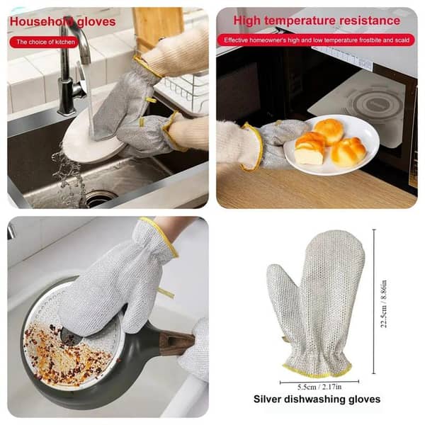 Pack of 2 Dish Washing Silver Wire Cleaning Gloves | Heavy Duty Scrub Gloves for Kitchen Pots and Utensils