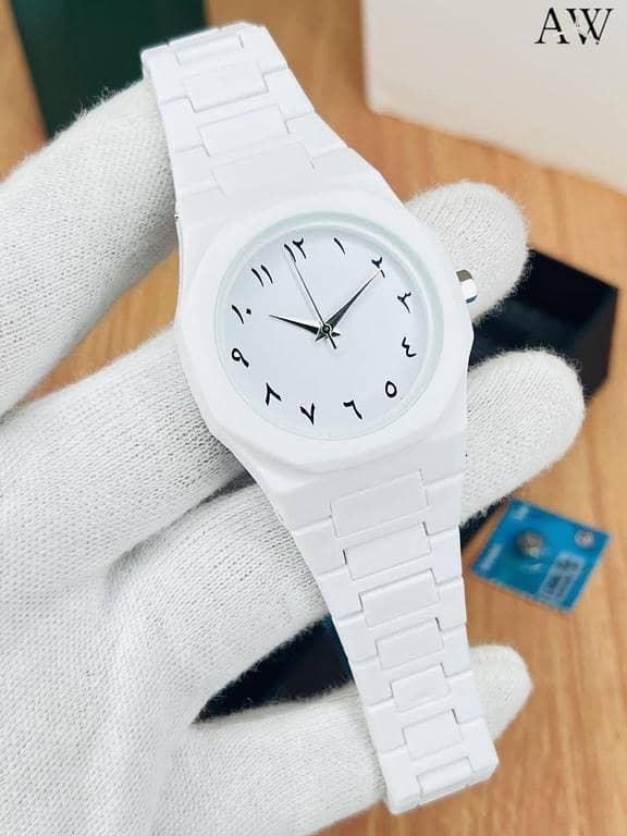 White Aura Quartz Watch for Men with Lightweight Fiber Body and Butterfly Lock