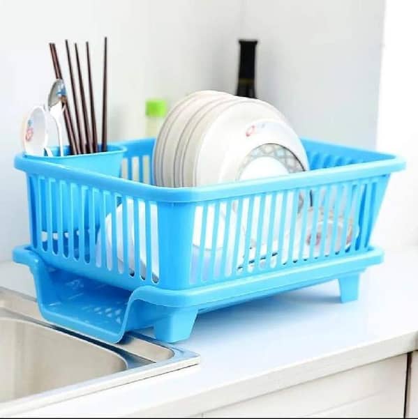 Portable Double-Layer Dish Drying Rack with Drain Tray and Cutlery Basket for Kitchen