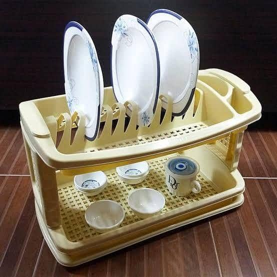 2-Tier Plastic Dish Rack with Detachable Drip Tray – Plate and Cup Organizer