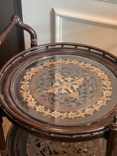 Chinioti Tea Trolley Carving and glass top