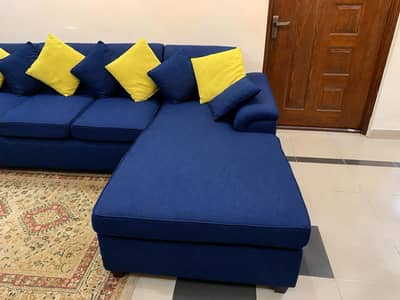 Beautiful L-Shape Sofa | Spacious & Stylish | Blue + Yellow