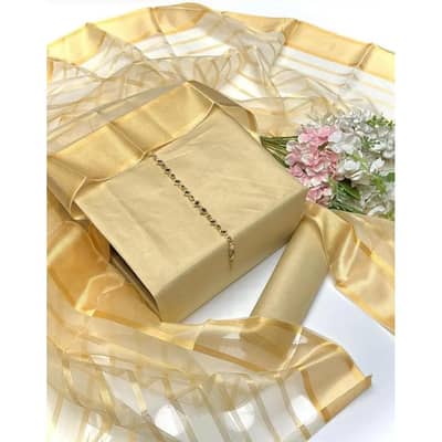 3 Pcs Women's Unstitched Plain Suit