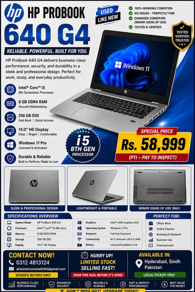 HP ProBook 640 G4 | Core i5 8th Gen | 8GB RAM | 256GB SSD | Windows 11