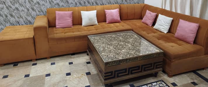 7 seater L shape sofa set and table | Mustard colour