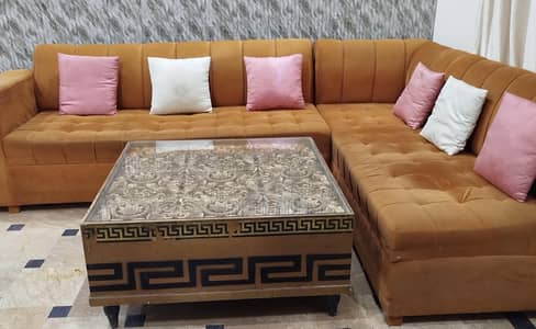 7 seater L shape sofa set and table | Mustard colour