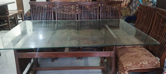 Elegant Wooden Dining Table Set with Glass Top