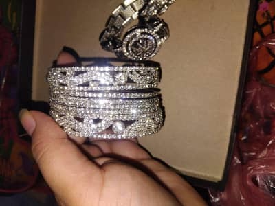 Silver zircon bridle Bangles ,Earings