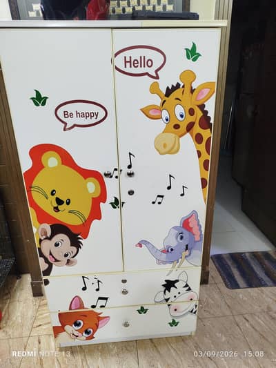 Kids Cartoon Wooden Wardrobe / Almari – 2 Door – Excellent Condition